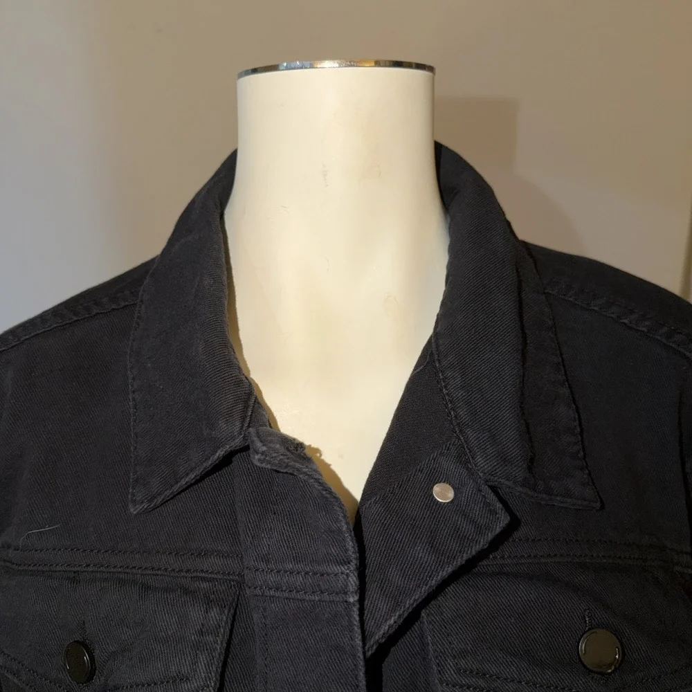 Ashley Stewart Black Denim‎ Jacket Ruffle Bottom NWT 22/24 100 Percent Cotton